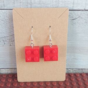 3D Building Block Earrings Red Square